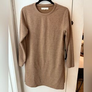 Simply Southern Women’s Brown Ribbed Knit Sweater Dress with Pockets (M)